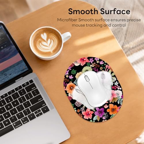 Oval Mouse Pad 6x8in Non-Slip for Laptop,Watercolor Flowers