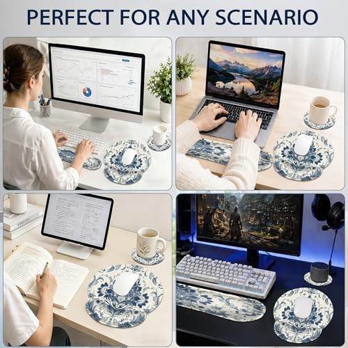 Keyboard Wrist Rest Pad Ergonomic Mouse Pad Set,Vintage Floral Paisley 3 in 1 Memory Foam Mouse Pad with Non Slip Base for Office and Home