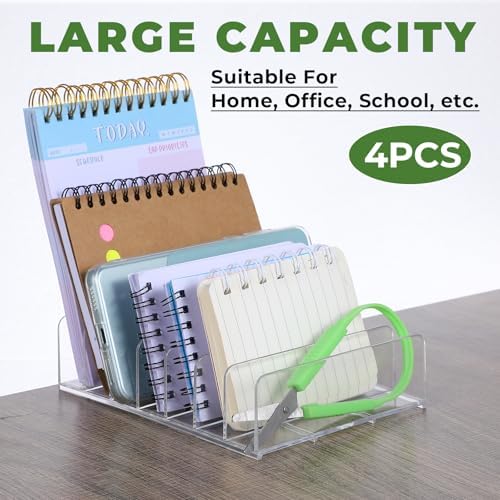 4 Pcs Acrylic Mail Holder, Acrylic File Mail Desktop Organizer Sorters, 7 Compartments Acrylic Mail Organizer, Clear Desk Organizer File Holders, Acrylic Letter Organizer for Office, Home, School