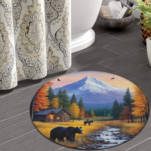 Men's Large Home Decor Mat, Soft Round Yoga Carpet, Non Slip Machine Washable Home Office Circle Rug Bears