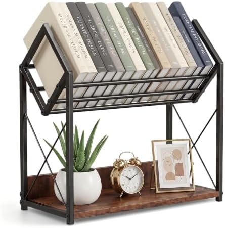 Desktop Bookshelf Organizer, 2 Tier Wood Desk Shelf for Tabletop Storage, Small Desktop Shelf for Office Home Dorm, Table Shelf Book Rack for Books/Supplies/Decor Display (Black)