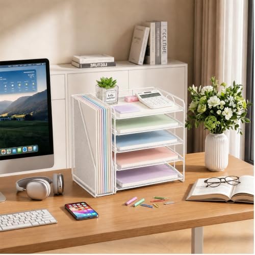 OPNICE Desk Organizer, 5-Tier Paper Organizer Letter Tray, White