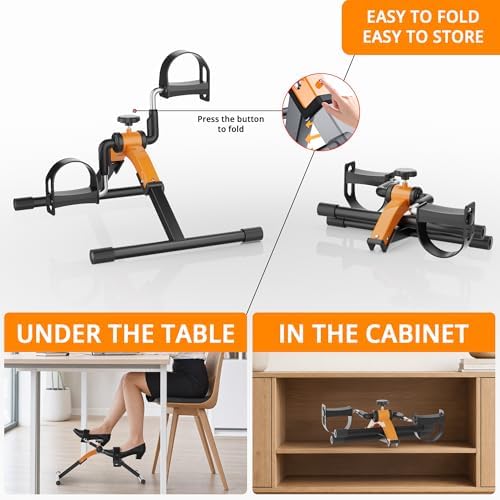 Folding Pedal Exerciser Mini Exercise Bike Under Desk Bike for Arms and Legs Workout, Portable Desk Bike Peddler Machine for Sedentary Officer & Seniors