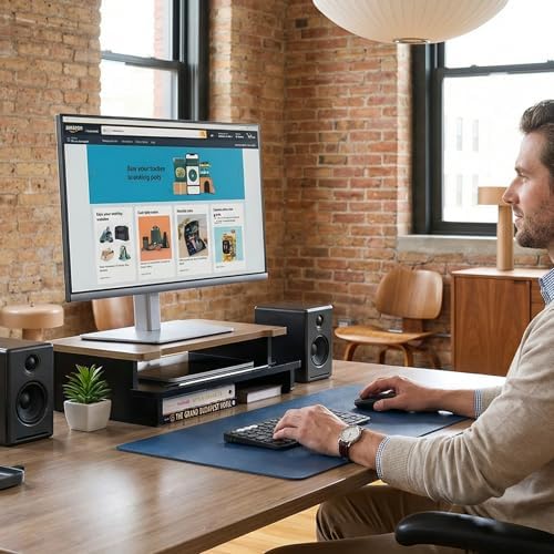 16.5” Bamboo Monitor Stand with Phone & Tablet Holder Desk Shelf