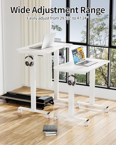 Okin Electric Standing Desk 31.5x19.7 Inches Small Computer Desk-Whole Piece Stand up Desk with Wheels Gaming Rolling Home Office Desks, White