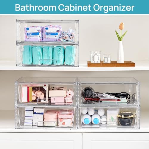 Vtopmart 2 Pack Large Clear Stackable Plastic Storage Drawers for Closet