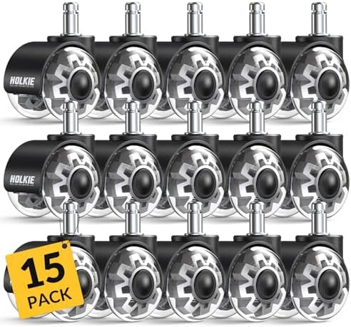 HOLKIE Office Chair Wheels Set of 15 Replacement 2 Inch Dual Casters - Universal Fit 11mm Rubber Smooth Quiet Rolling Casters - for Hardwood Floors Carpet Computer Grey