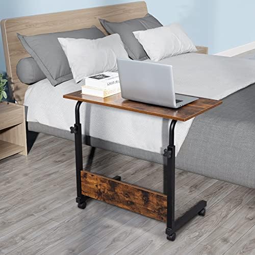 Standing Desk - Side Table Adjustable Height, Portable Laptop Cart, C-Shaped Bed Couch end Tables with Edge Stopper - Wheels for Living Room Bedroom Walking Pad Treadmill 31.5Inch Brown