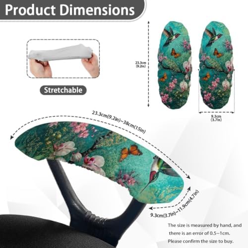 Hummingbird Butterfly Print 2 Pcs Office Chair Armrest Covers, Removable Stretchable Office Chair Arm Covers with Elastic Edge, Soft Comfy Office Chair Arm Rest Covers, Home Decor