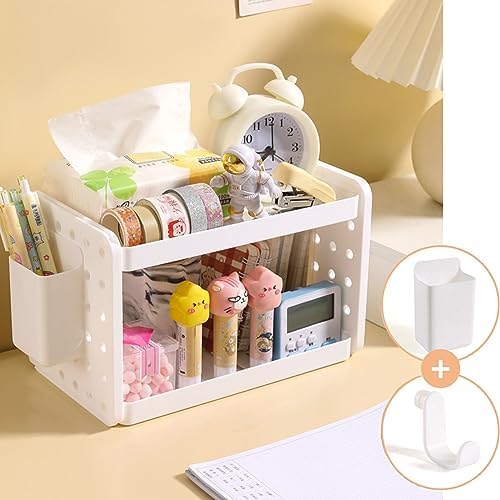 Lae Nuvole 2-Tier Desktop Organizer Shelf with Pen Holder, White