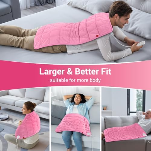 Comfytemp Weighted Heating Pad 17"×33" for Full Back & Leg, Extra Large Electric Heat Pad, Birthday Days Gifts for Mom Women Men Dad, Full Body Heated Pad with Ceramic Bead Filling, Pink