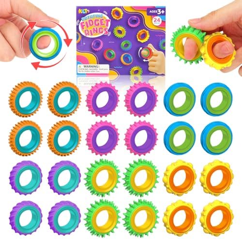 Fidget Toys Sensory Rings for Kids: 24 Pack Goodie Bags Stuffers for Kids - Quiet Stress Toys for Autism Calming - Fun Fidgets for Classroom Prizes Stocking Stuffers