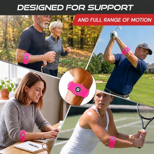 Sleeve Stars Tennis Elbow Brace Men & Women, Fits 9"-23" (Pair/Hot Pink)
