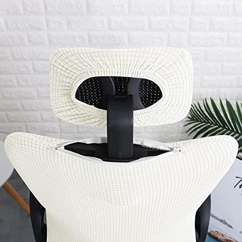 Off-White Ergonomic Office Chair Cover with Headrest Cover Water-Repellent Stretch 2-Piece Jacquard Office Desk Chair and Headrest Slipcover Cat Scratch Proof Washable