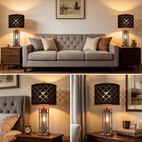 WIHTU Vintage Finish Table Lamp Set of 2 with USB Ports, Metal Desk Lamps