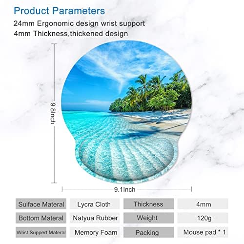 ITNRSIIET Ergonomic Mouse Pad with Wrist Support Wrist Rest Smooth Surface Non-Slip Rubber Base Comfortable Office Supplies Pain Relief, 9.8 x 9.1 inches, Blue Sea Blue Sky
