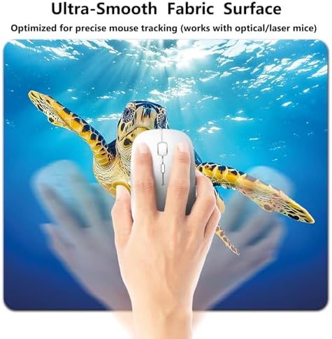 9.5x7.9 Inch Office/Gaming Mouse Pad, Vibrant Hawksbill Sea Turtle in Sunlight Underwater Ocean Marine, Cute Anti-Slip Mat for Desk Decor