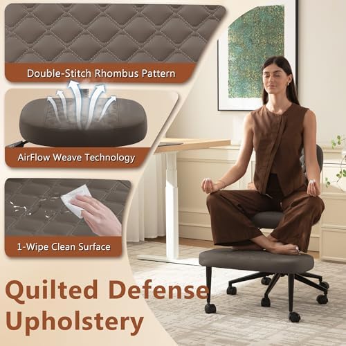 AreShark Cross Legged Office Chair with Wheels, Kneeling Meditation Wide Criss Cross Swivel Ergonomic Chair with Back Support&Adjustable Height, ADHD Stool with Rotating Footrest for Yoga Home Office