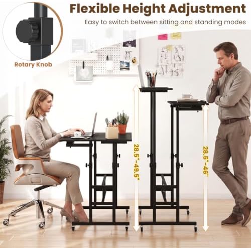 GIANTEX Mobile Standing Desk, Adjustable Rolling Computer Desk, Black