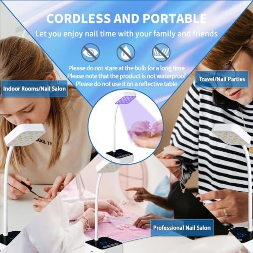 UV LED Nail Lamp for Gel Nails Polish, 20 Beads Flash Cure 60W Cordless Gooseneck Mini Nails Light, Quick Dryer with Timers Smart Sensor Ambient Lighting, Home DIY & Professiona 2000Am