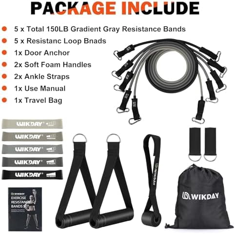 WIKDAY Exercise Resistance Bands with Handles for Working Out Workout Bands Set with Door Anchor for Physical Therapy, Yoga, Pilates