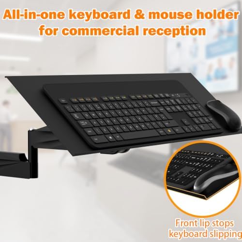 Adjustable Wall-Mounted Keyboard Tray with Spring Arm, Ergonomic 23.6" Aluminum Workstation, 180° Swivel & 90° Tilt, Cable Management, Space-Saving Wall Mount Desk Space Saver，B