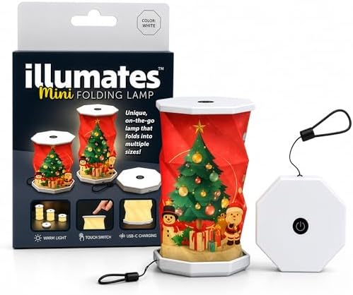 Origami Expanding Foldable LED Desk Lamp – USB Rechargeable & Portable - Dimmable Touch Control Light with Adjustable Height up to 5 1/2 for Office, Travel, Bedside - Sleek & Modern Design (Christmas)