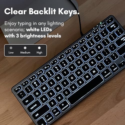 Macally Backlit Wired Keyboard for Mac | Compatible Apple Keyboard (Small and Compact) Comfortable All Day Typing USB Keyboard for MacBook Pro/Air, iMac, Mac mini/Pro (Space Grey)