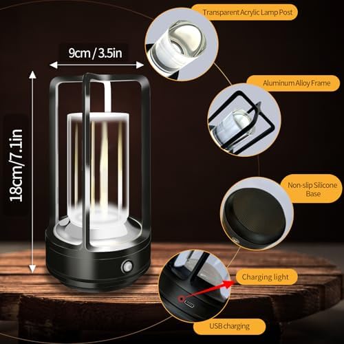 Cordless Table Lamp, 4000mAh Rechargeable Battery-Operated (Black)