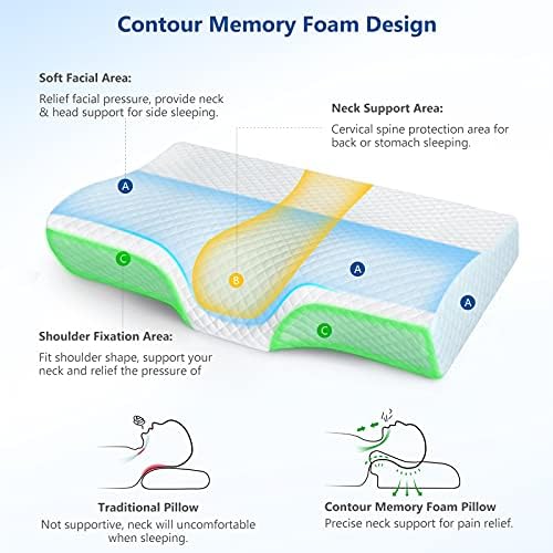 ZAMAT Memory Foam Pillow for Neck Pain Relief, Adjustable Ergonomic Cervical Pillow for Sleeping, Orthopedic Neck Pillow with Washable Cover, Bed Pillows for Side, Back, Stomach Sleepers