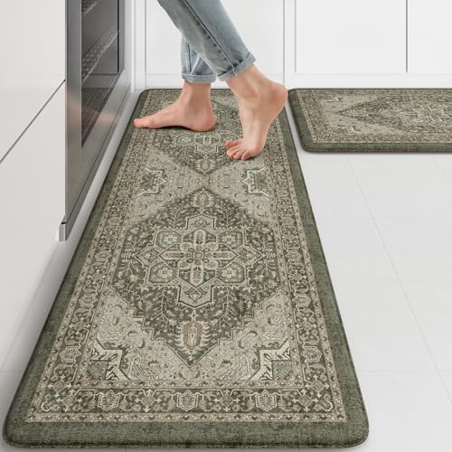 KIMODE Anti Fatigue Mats for Kitchen Floor, Boho Kitchen Rugs Sets of 2