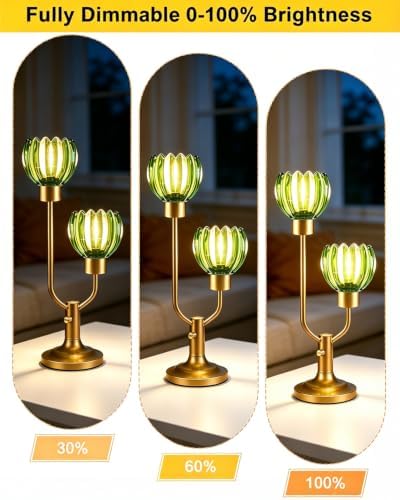 Lightdot Green Glass Flower Table Lamp for Living Room Dimmable Gift