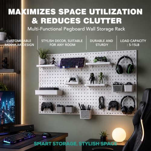 6 Pcs Peg board, Pegboard Wall Organizer Panels, White Pegboard