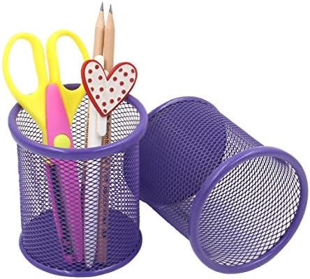 EasyPAG Pencil Holder for Desk, 2 Pack Metal Pen Organizer, Mesh Pencil Cup Organizer for Home, Office, Classroom, School, Purple