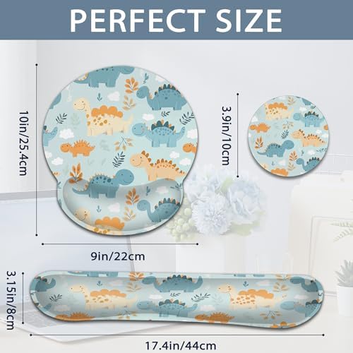 Ergonomic Memory Foam Wrist Rest Set for Keyboard and Mouse,Cute Dinosaur Supportive Mouse Pad with Non Slip Base for Office Work and Gaming