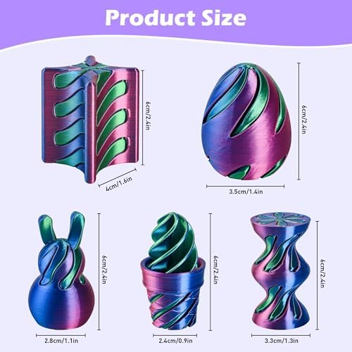 5 Pack Spinning Fidget Toys Purple 3D Printed Desk Decor Set