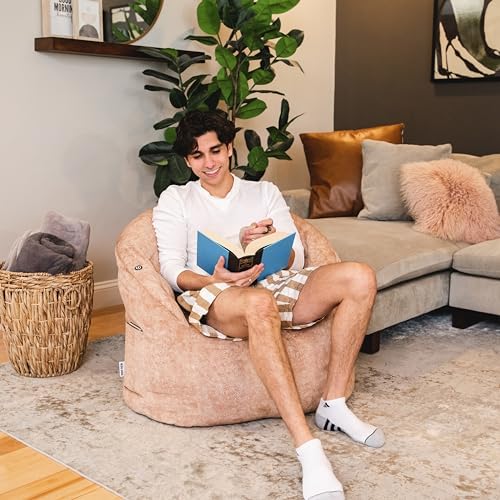 Big Joe Milano w/Vibe Vibrating Massage Bean Bag Chair for Kids, Teens, Adults, Caribou Hyde, Vegan Suede, Lightweight Seat for Reading Nook and Gaming, 2.5 Foot Refillable