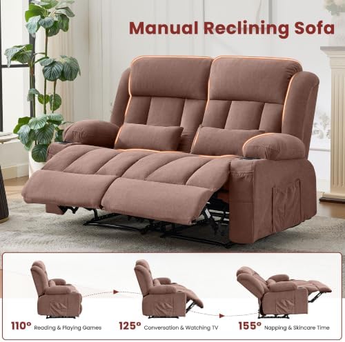 Reclining Loveseat Sofa for Living Room, Ergonomic Backrest with Cup Holders&Side Pockets