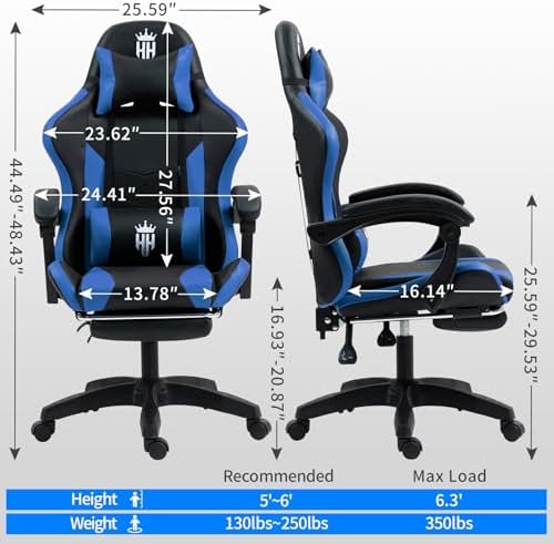 Gaming Chair with Footrest, Computer Chair with Adjustable Headrest