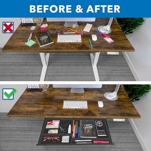 Mount-It! Under Desk Drawer with 4 Compartments, Deep Low-Profile Slide-Out Storage Organizer, 25.8″ x 12.5″ x 1.6″, Smooth Glide Pull-Out Tray for Traditional & Single Motor Standing Desks, Black