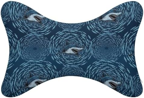 2 Piece Car Seat Neck Pillow Shark Print Memory Foam Cervical Support Cushion for Pain Relief Travel Office