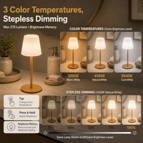 Shower Lamp Rechargeable Waterproof Lamp, Cordless Table Lamp for Bathroom