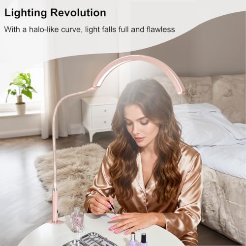 Professional Half Moon LED Desk Light for Nail Techs & Artists – Flexible Gooseneck Lamp with Clamp, 3 Color Modes & 5 Brightness Levels for Manicure, Tattoo, Beauty Work
