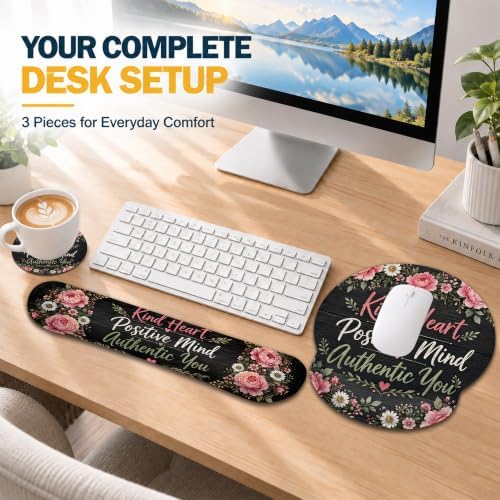 Flowers Mouse Pad with Wrist Rest, Keyboard Support and Coaster