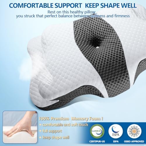 CHxxy Memory Foam Pillows, Cervical Pillow for Neck & Shoulder Pain Relief