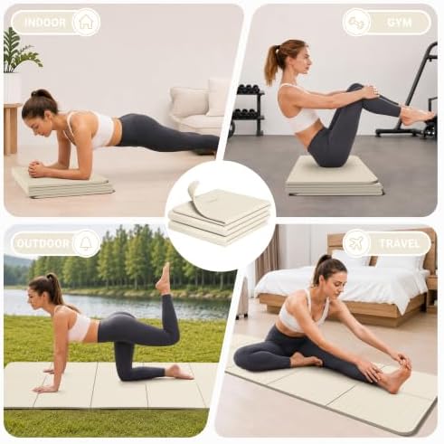 Readaeer Foldable Yoga Mat for Travel Folding Yoga Mat 6mm Thick with Carrying Bag, Non-Slip TPE Exercise Pilates Mat for 72" L x 24" W x 0.24 Inch