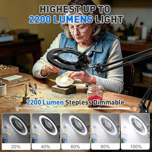 KIRKAS Magnifying Glass with Light, 2,200 Lumens Magnifying Lamp 12X
