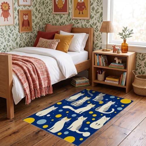 3'x5' Blue Yellow Cat Symphony with Golden Ultra-Soft Throw Mat