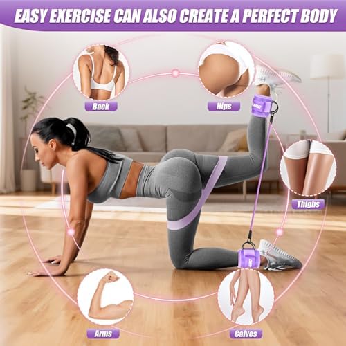 Ankle Resistance Bands with Cuffs, Resistance Bands Set for Working Out, Leg and Glute Exercise Bands – Home Gym Workout Equipment for Women, Booty Building, Pilates, Rehab, Physical Therapy