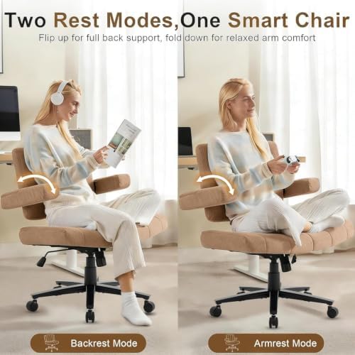 Vigosit Criss Cross Office Chair, Plush Oversized for Cross-Legged Sitting, Adjustable Arms & 360° Swivel Casters - for Home Office, Study, Gaming, Vanity, Comfortable Computer Chair (Brown)